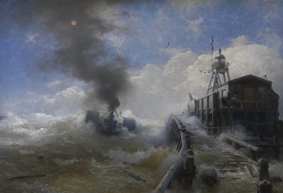 A Tugboat Leaving the Port of Ostend at High Tide by Andreas Achenbach